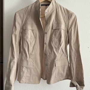 Elie Tahari Tan Military Field Jacket with Structured Silhouette